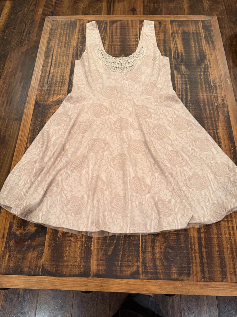 Free People Light Blush Crochet Neckline Mini Dress